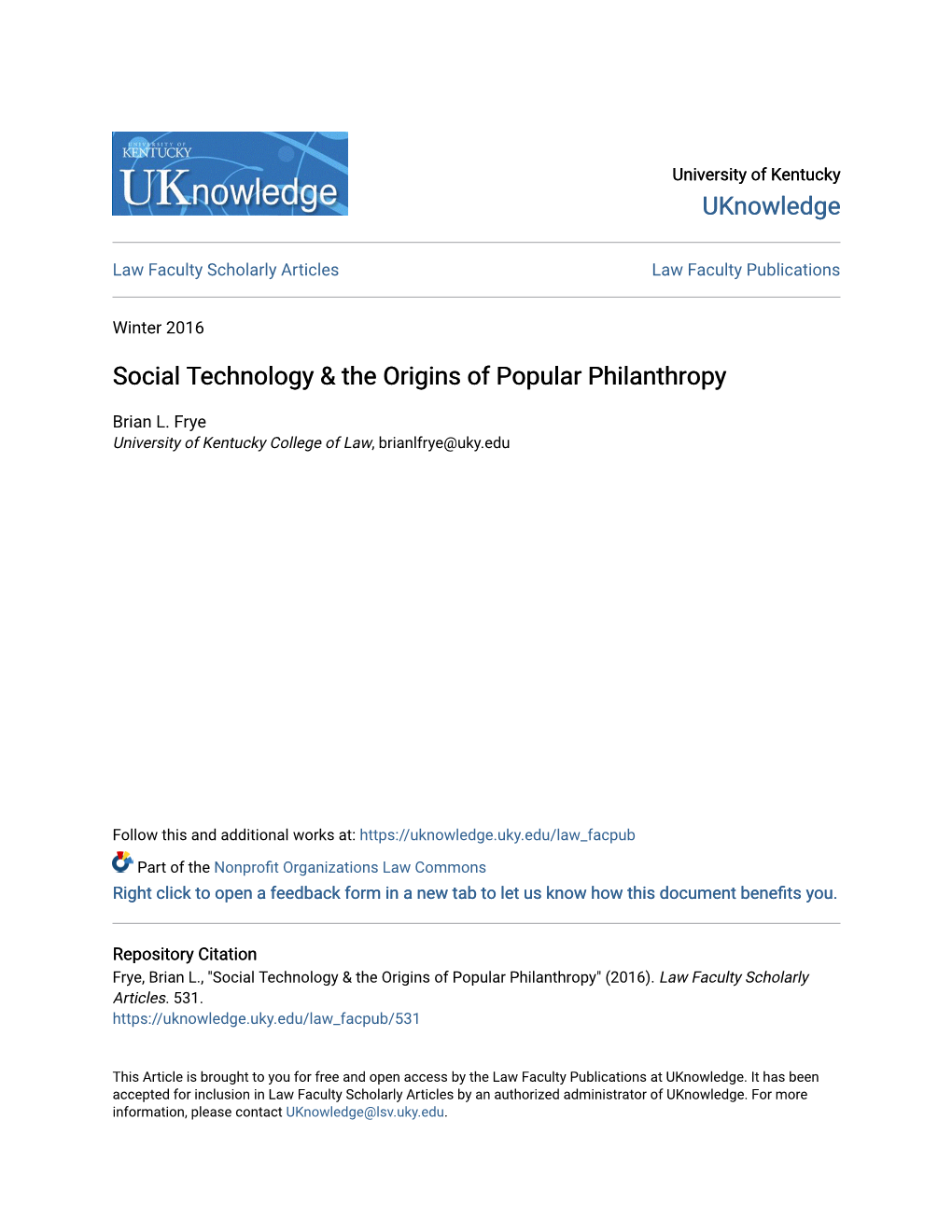 Social Technology & the Origins of Popular Philanthropy