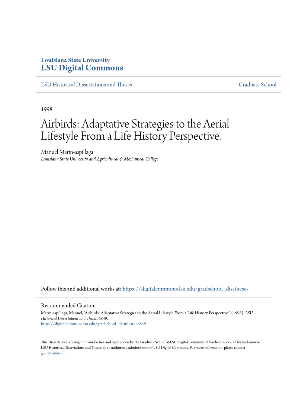 Airbirds: Adaptative Strategies to the Aerial Lifestyle from a Life History Perspective