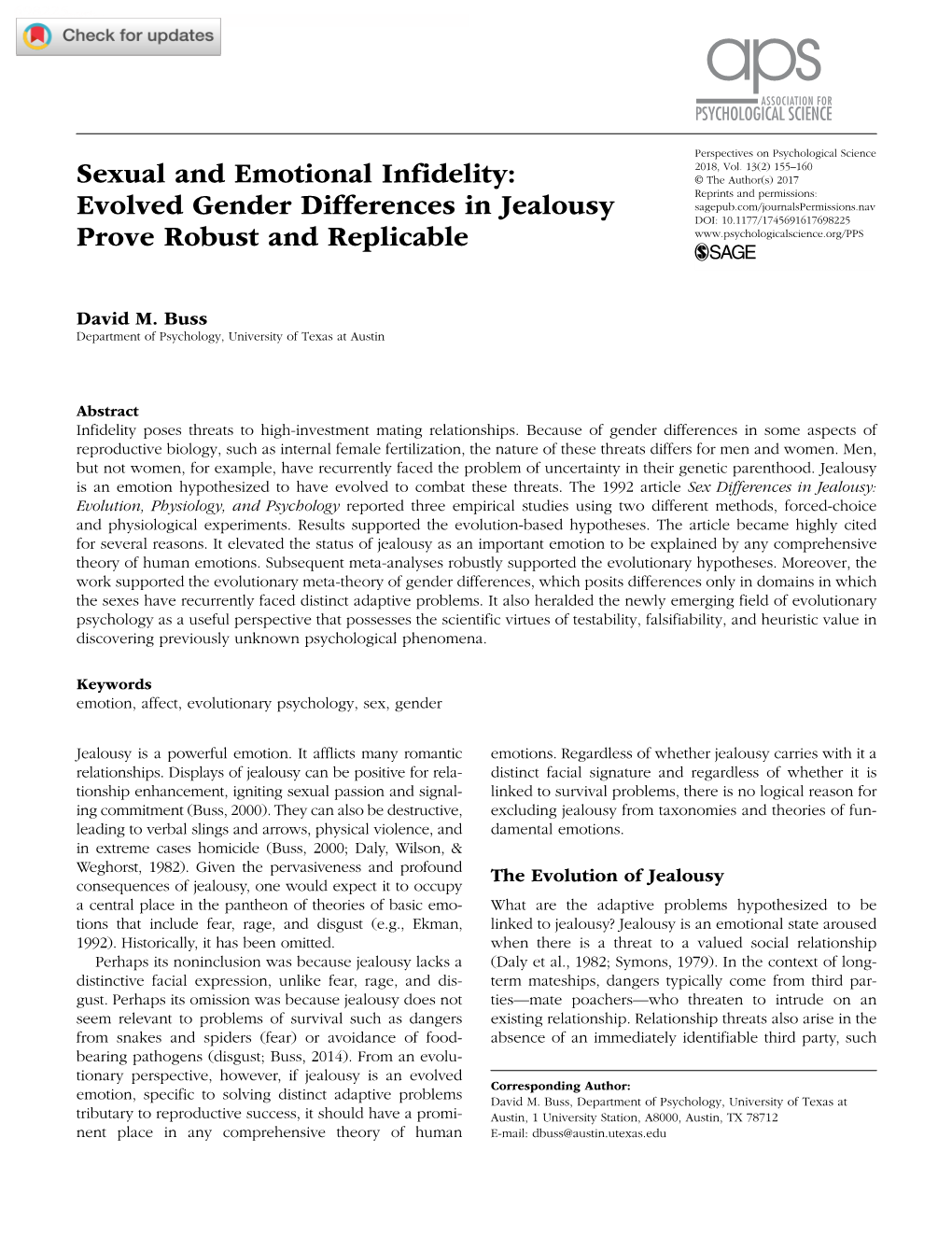 Sexual and Emotional Infidelity: Evolved Gender Differences In