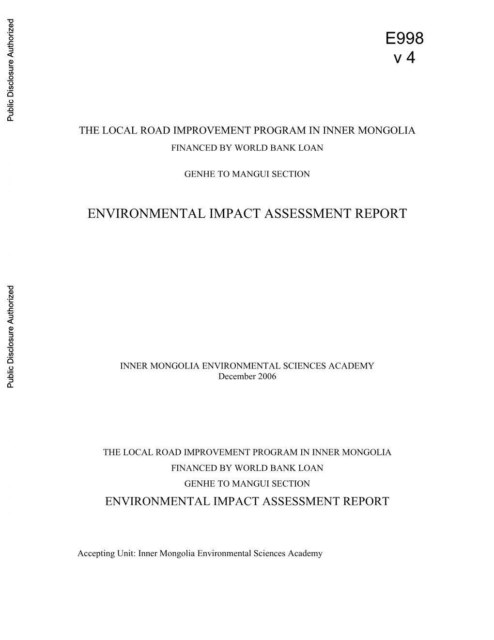 4. Environmental Impact Assessment and Mitigation Measures 4.1 Social-Economic Impact Assessment and Mitigation Measures