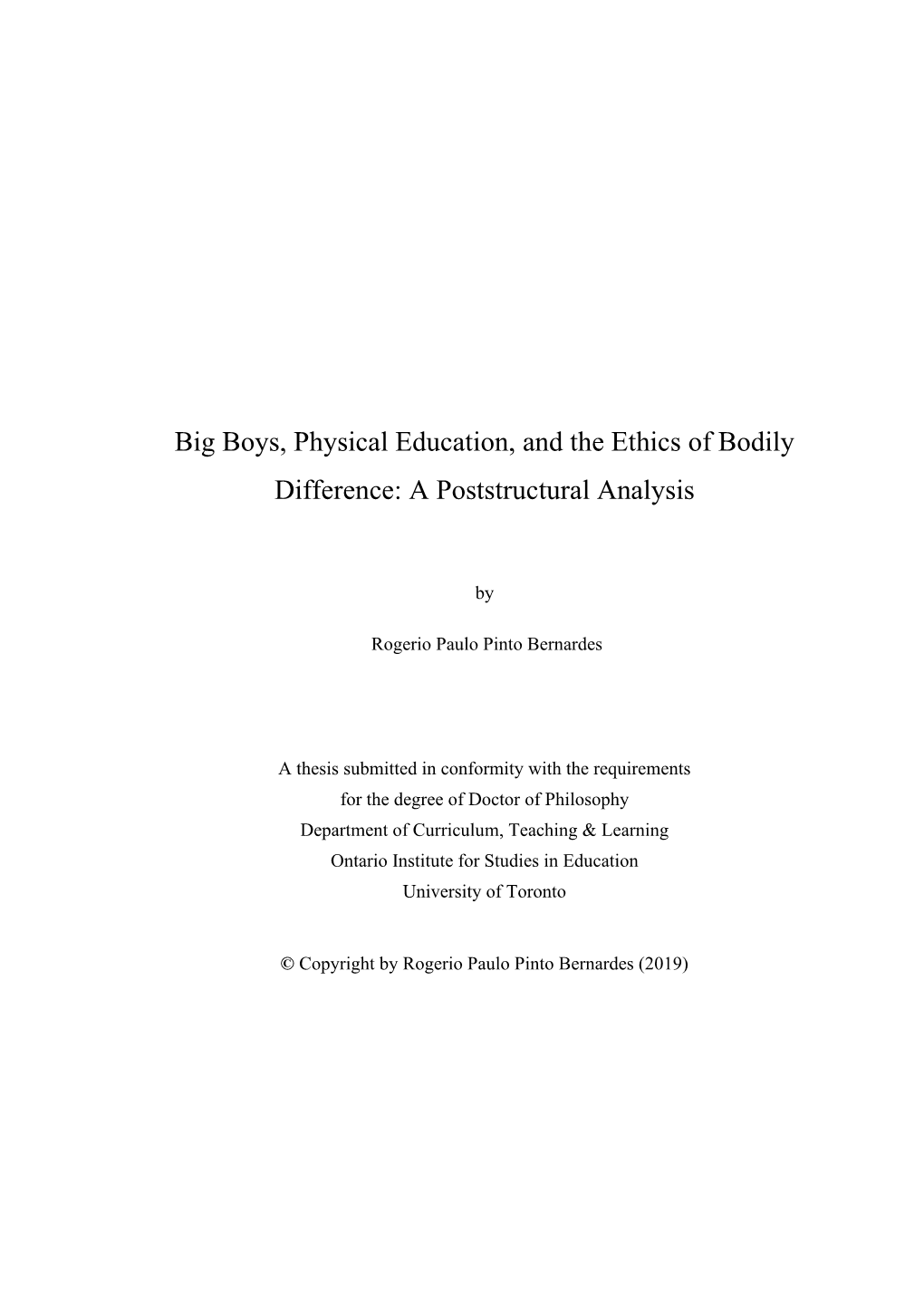 Big Boys, Physical Education, and the Ethics of Bodily Difference: a Poststructural Analysis