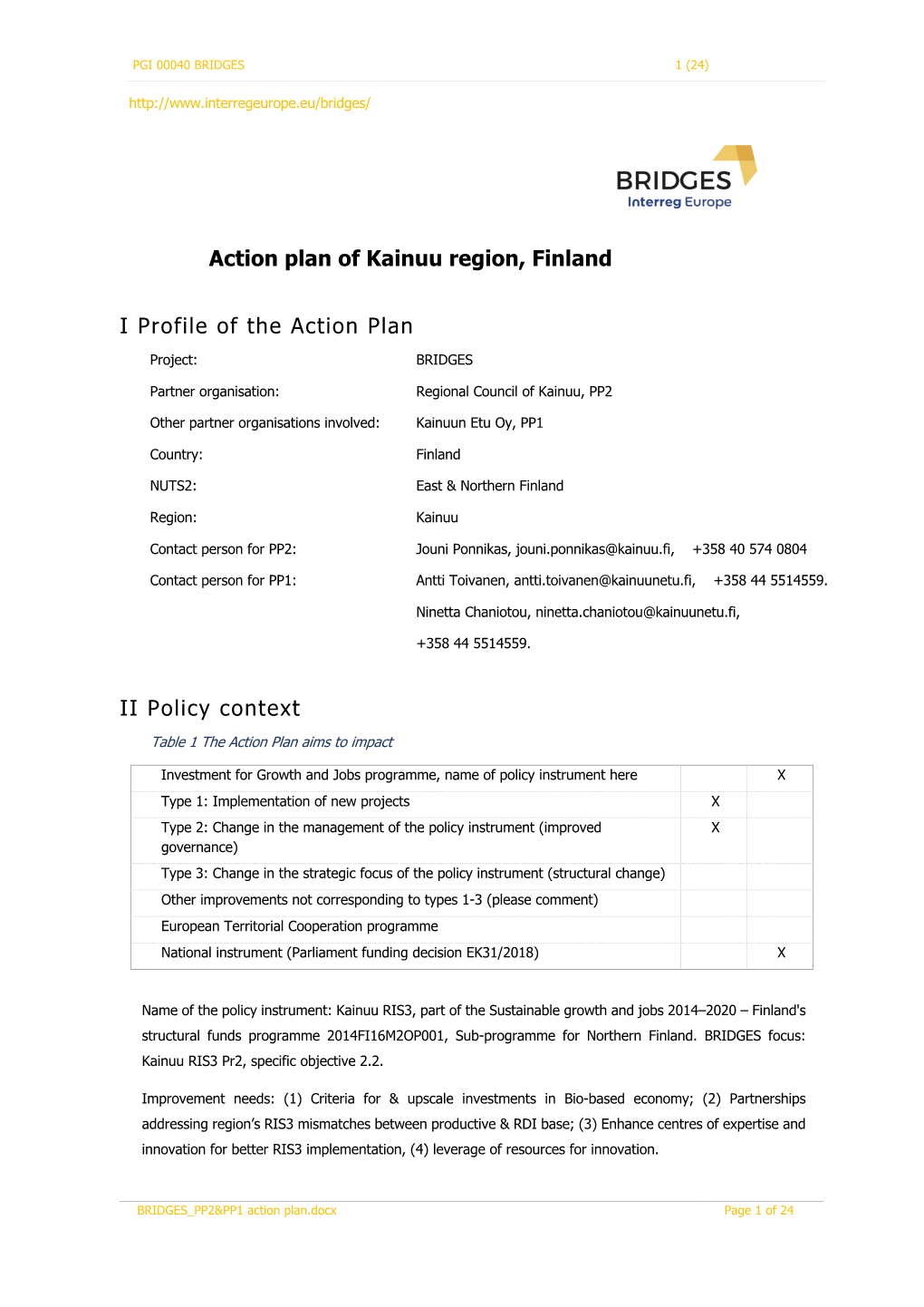 Action Plan of Kainuu Region, Finland