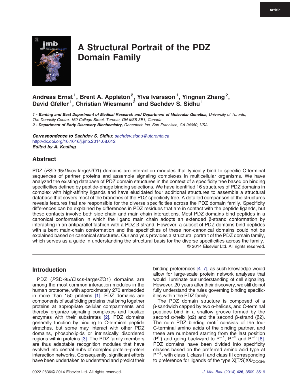 A Structural Portrait of the PDZ Domain Family