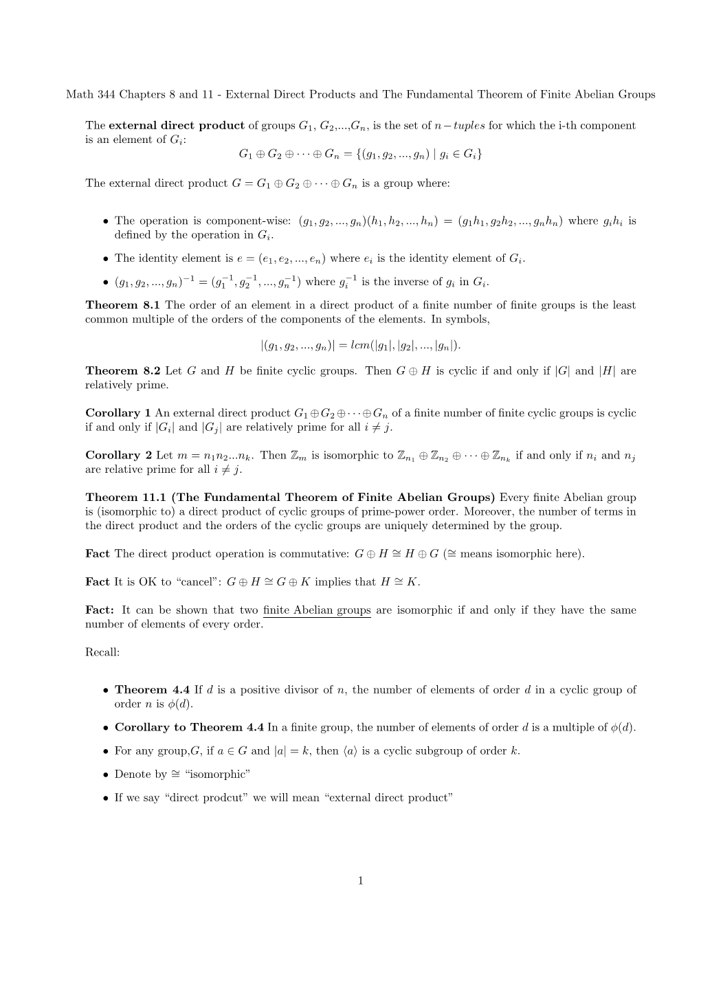 External Direct Products and the Fundamental Theorem of Finite Abelian Groups