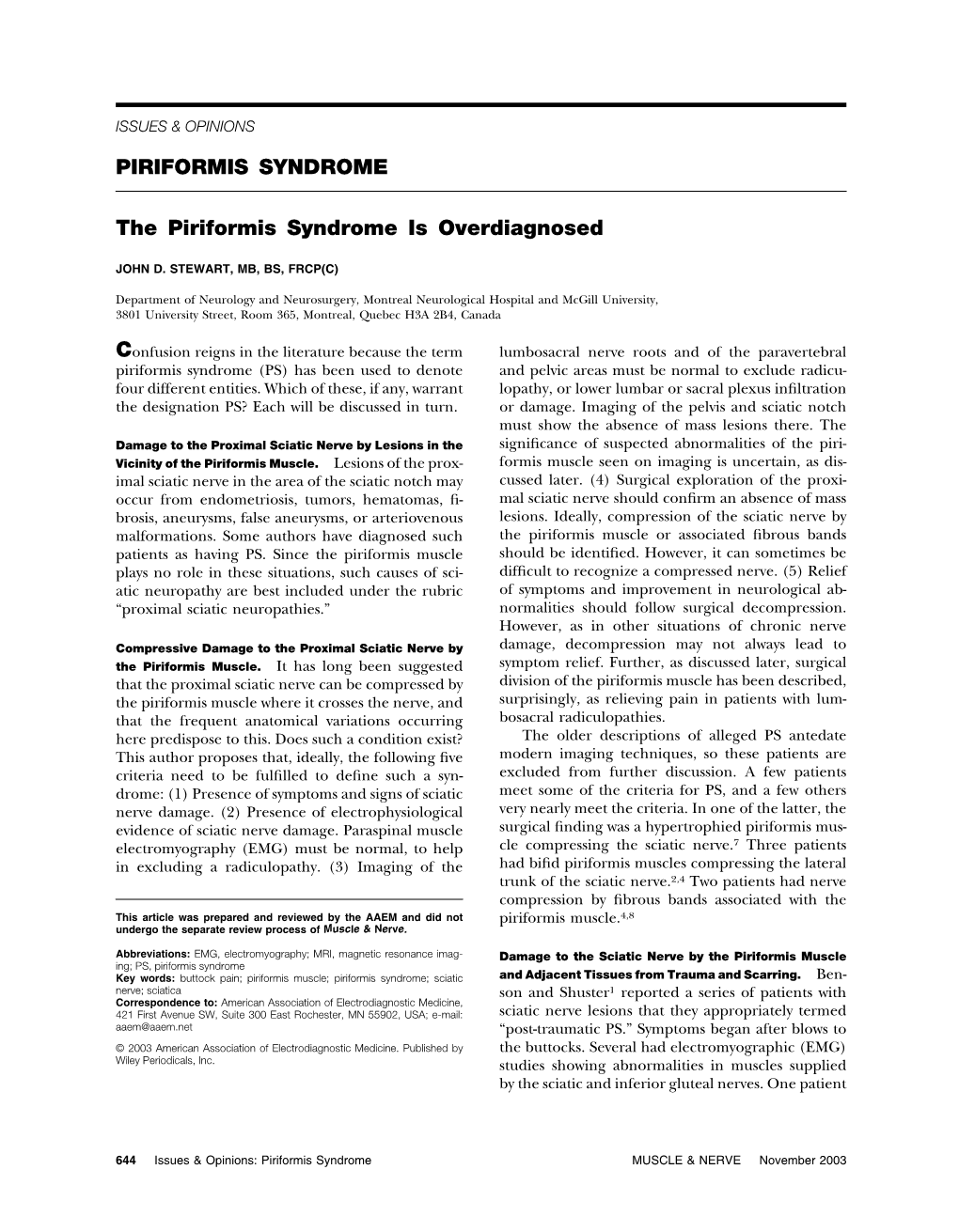 PIRIFORMIS SYNDROME the Piriformis Syndrome Is