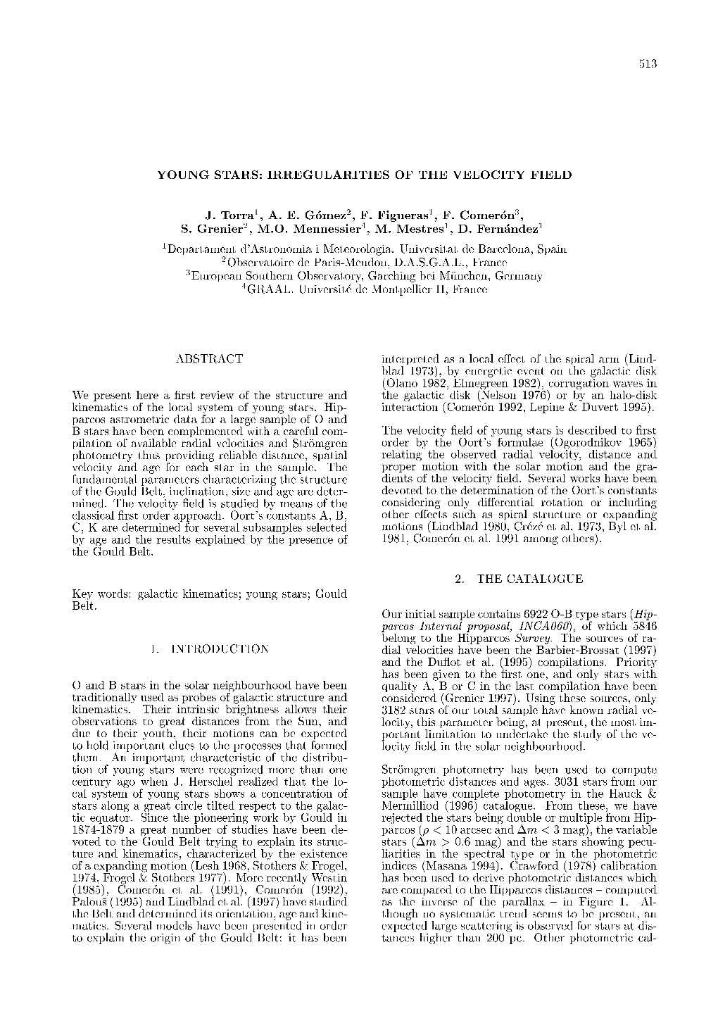 IRREGULARITIES of the VELOCITY FIELD J. Torra1