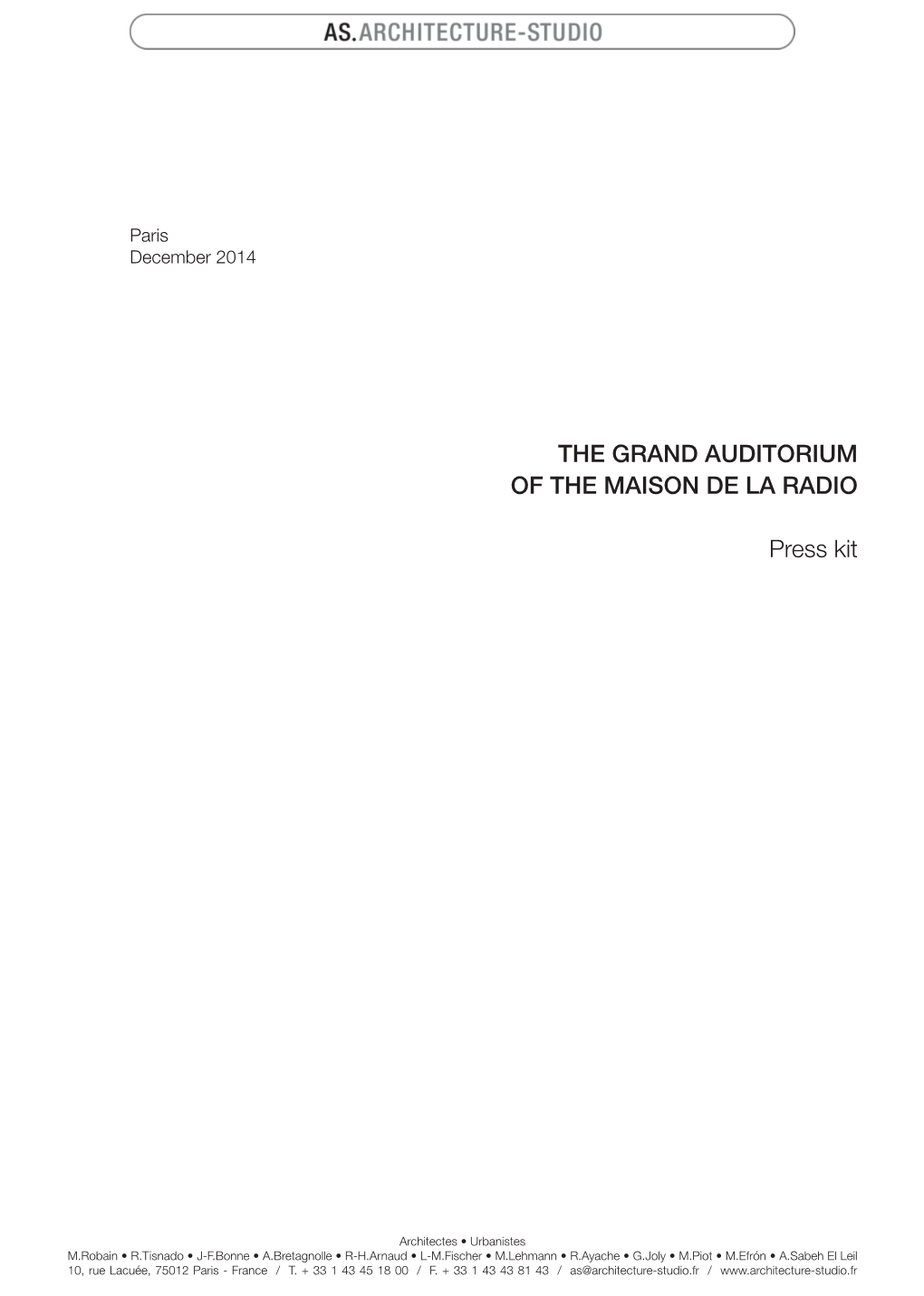 THE GRAND AUDITORIUM of the MAISON DE LA RADIO Press