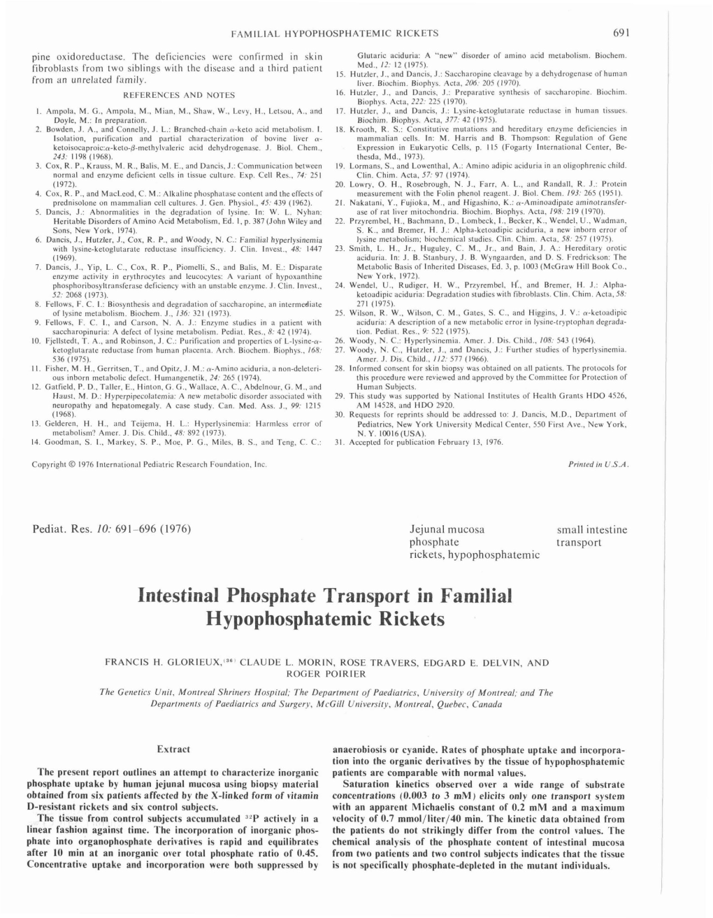 Intestinal Phosphate Transport in Familial ~~~O~Hos~Haternicrickets