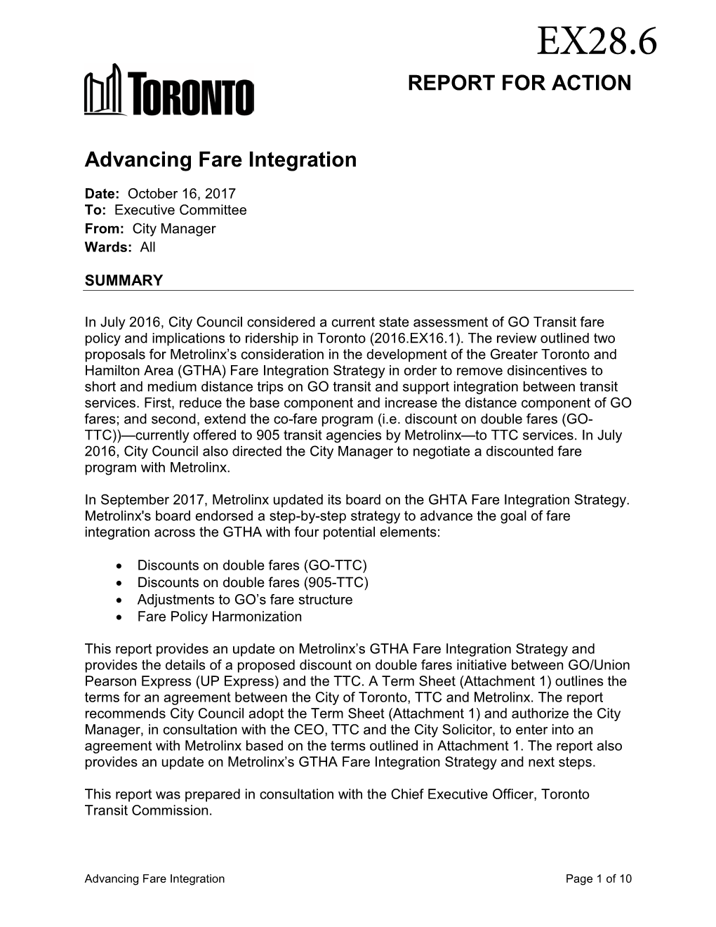 Advancing Fare Integration