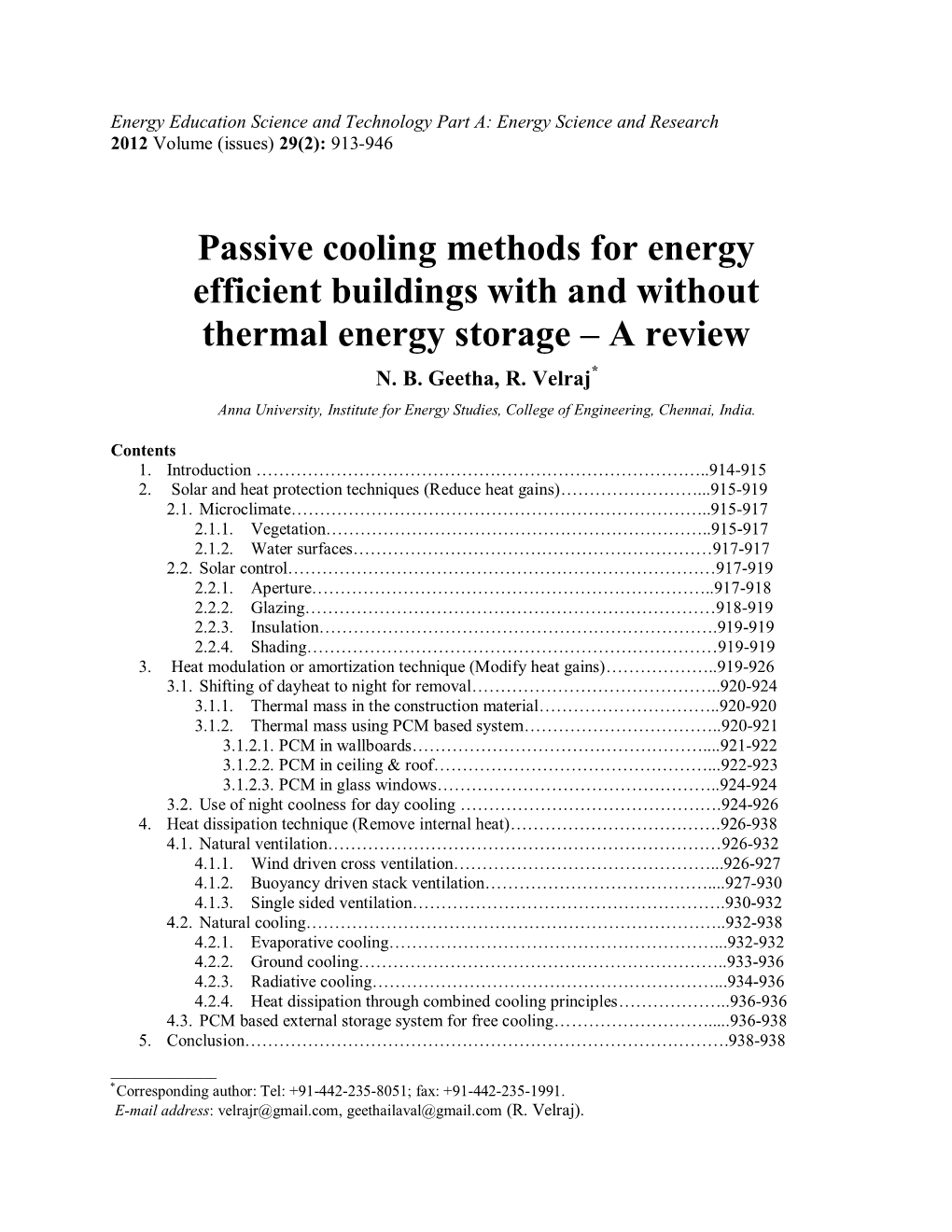 Passive Cooling Methods for Energy Efficient Buildings with and Without Thermal Energy Storage – a Review