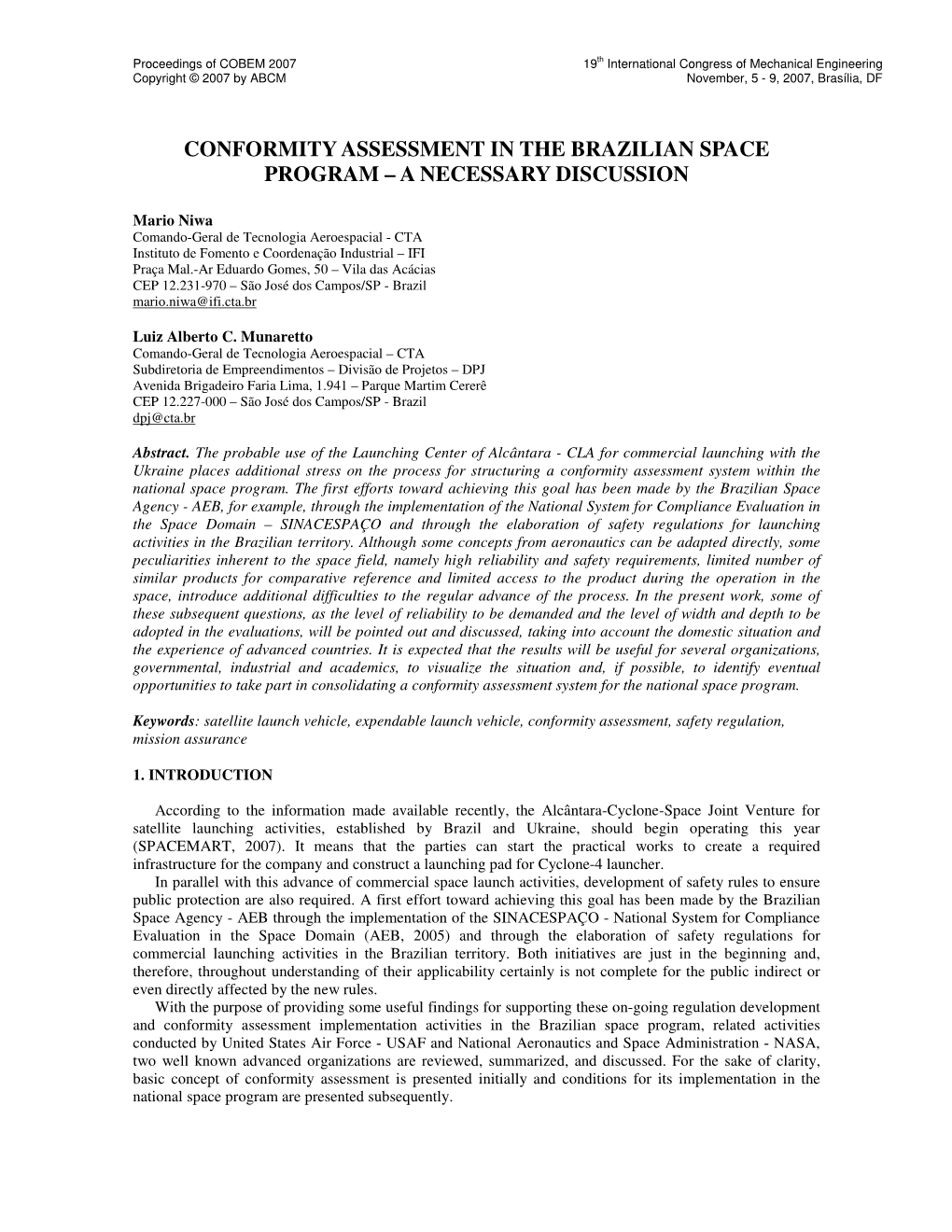 Conformity Assessment in the Brazilian Space Program – a Necessary Discussion
