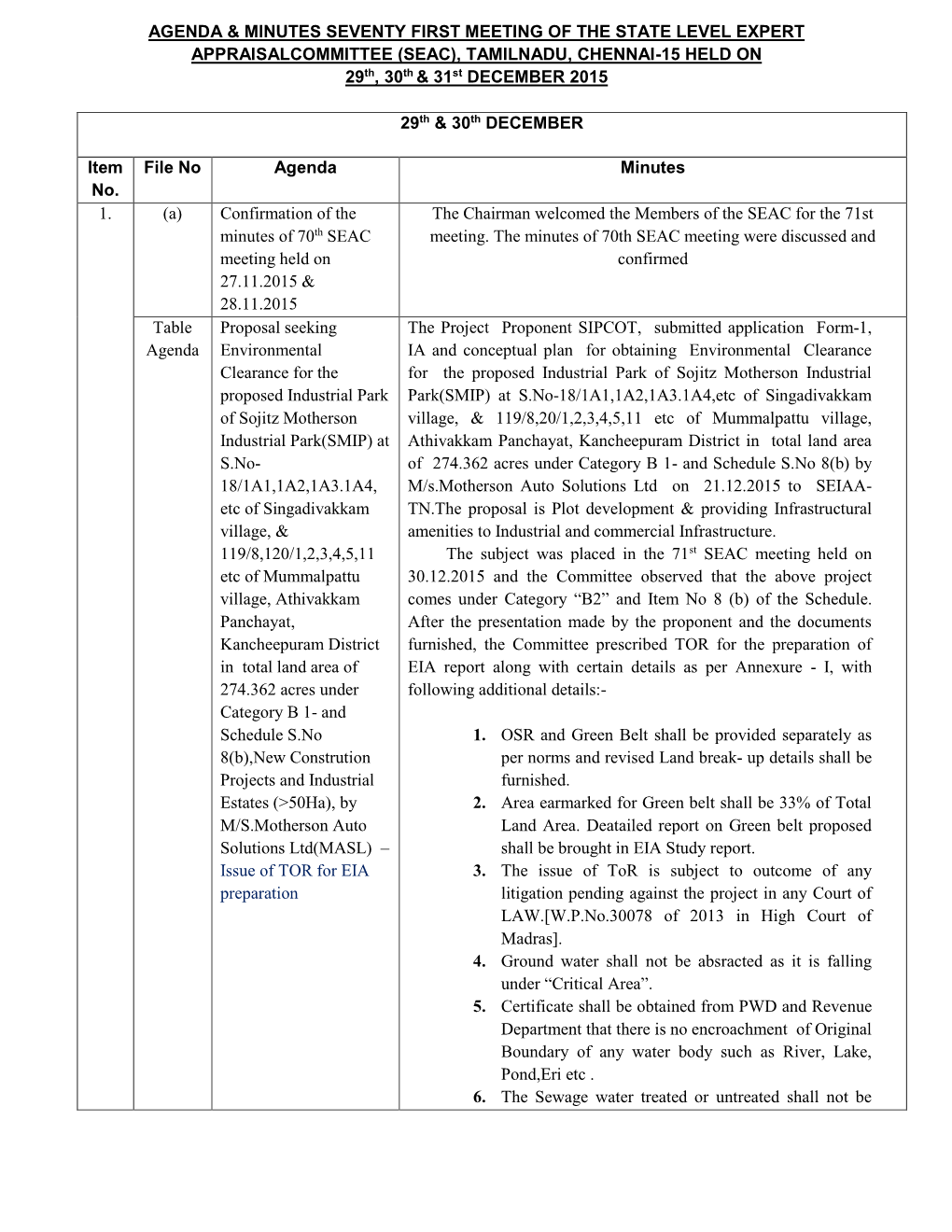 Agenda & Minutes Seventy First Meeting of the State