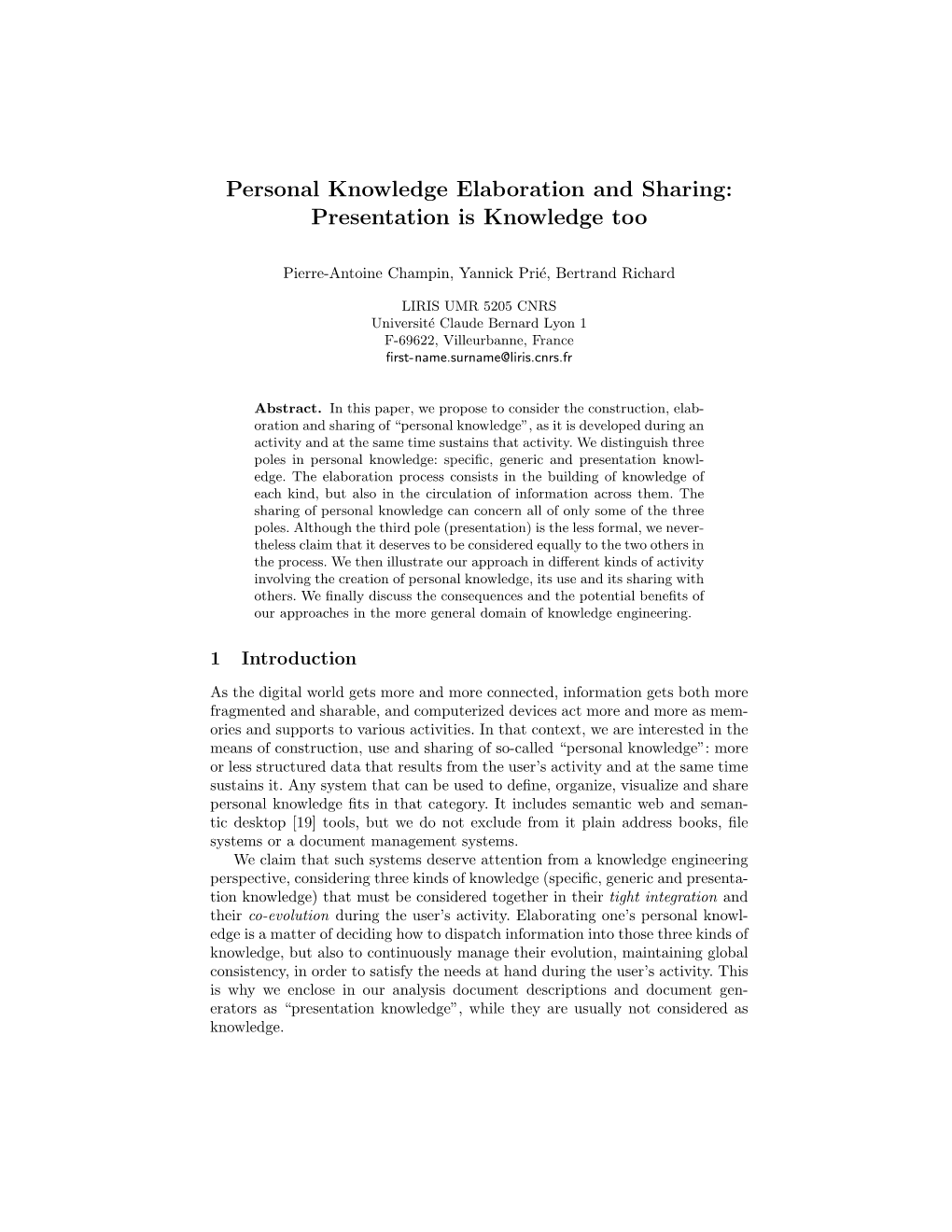 Personal Knowledge Elaboration and Sharing: Presentation Is Knowledge Too