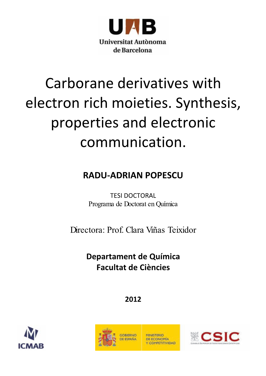 Carborane Derivatives with Electron Rich Moieties. Synthesis, Properties and Electronic