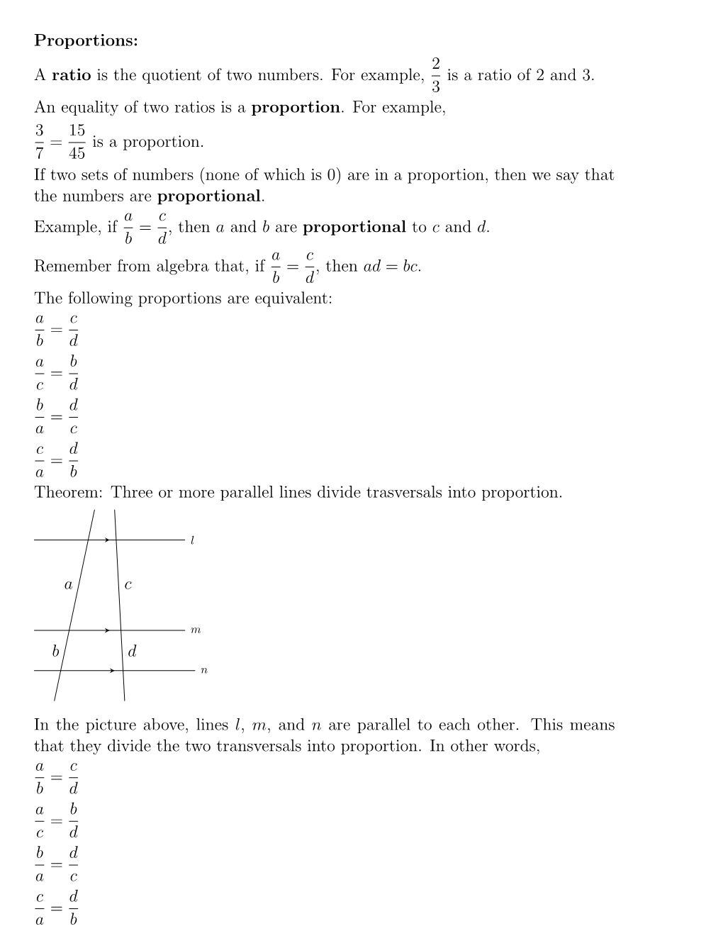 Proportions: a Ratio Is the Quotient of Two Numbers. for Example, 2 3 Is A