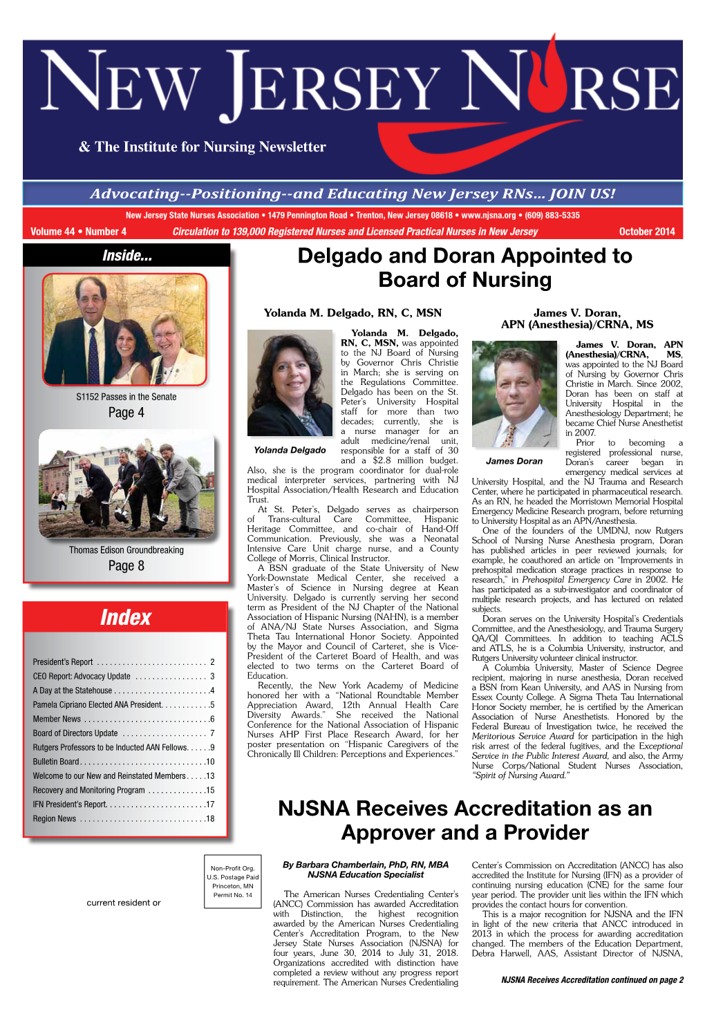 NJSNA Receives Accreditation As an Approver and a Provider Delgado and Doran Appointed to Board of Nursing