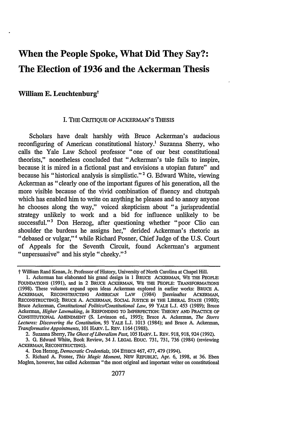The Election of 1936 and the Ackerman Thesis