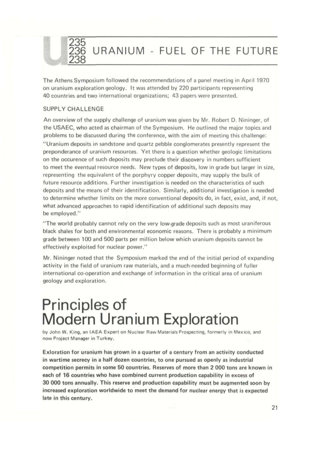 Principles of Modern Uranium Exploration by John W