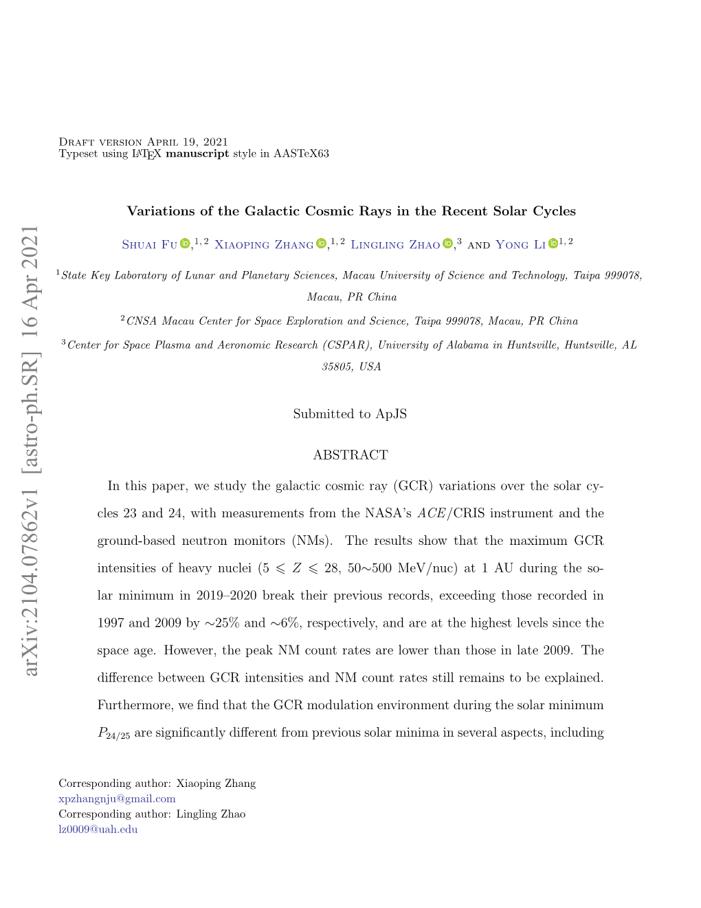 Variations of the Galactic Cosmic Rays in the Recent Solar Cycles