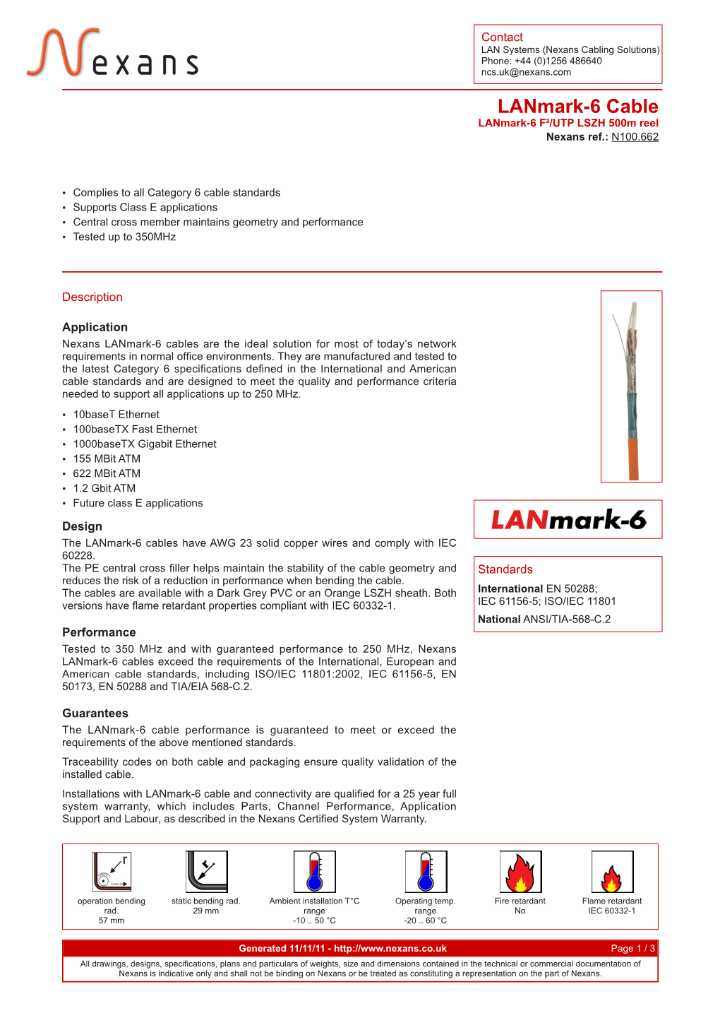 Lanmark-6 Cable Lanmark-6 F²/UTP LSZH 500M Reel Nexans Ref.: N100.662