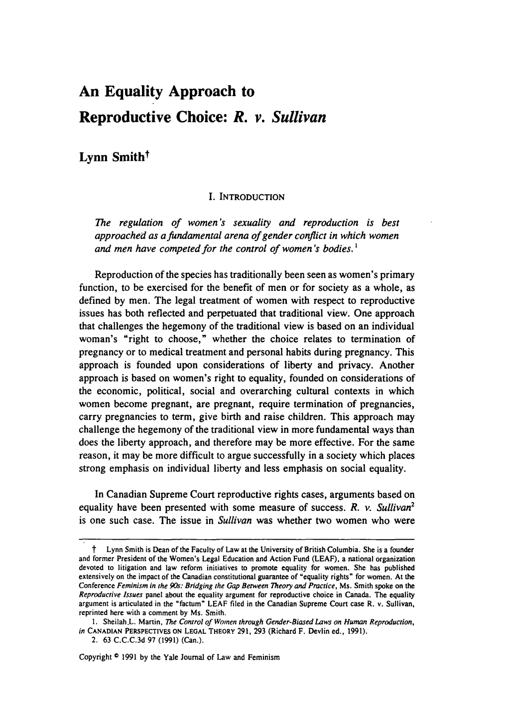 An Equality Approach to Reproductive Choice: R. V. Sullivan