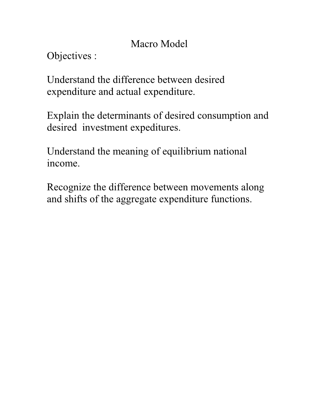 Macro Model Objectives : Understand the Difference Between Desired