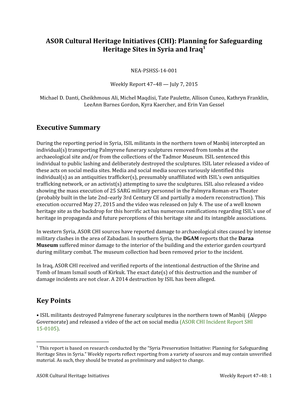 ASOR Cultural Heritage Initiatives (CHI): Planning for Safeguarding