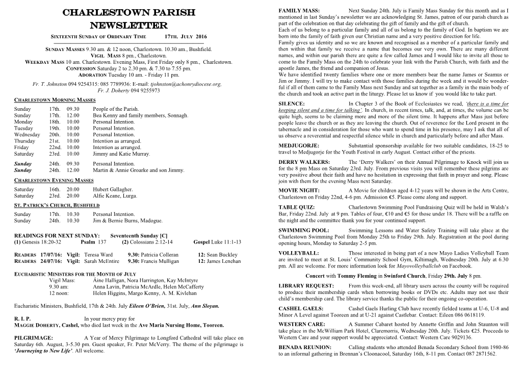 Charlestown Parish Newsletter