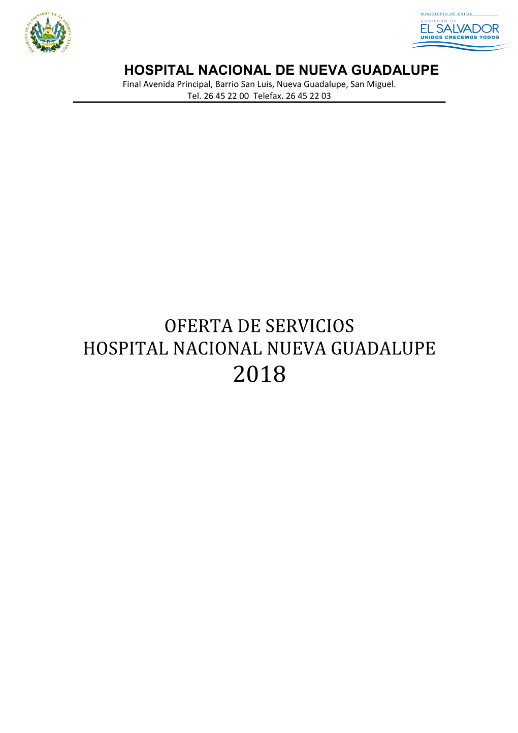 Oferta De Servicios Hospital Nacional Nueva Guadalupe 2018