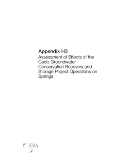 Appendix H3 Assessment of Effects of the Cadiz Groundwater Conservation Recovery and Storage Project Operations on Springs