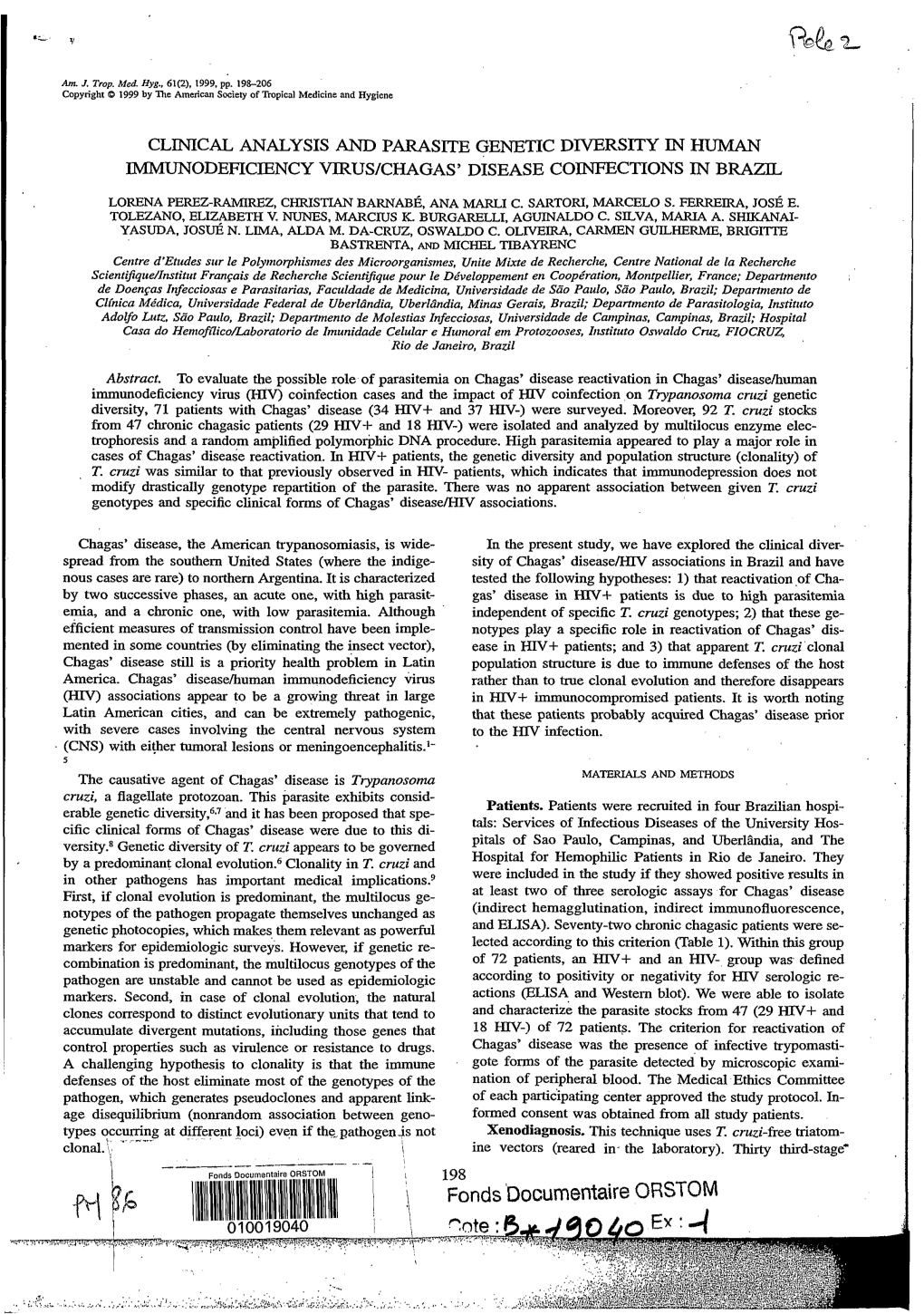 Clinical Analysis and Parasite Genetic Diversity in Human Immunodeficiency Virus/Chagas' Disease Coinfections in Brazil