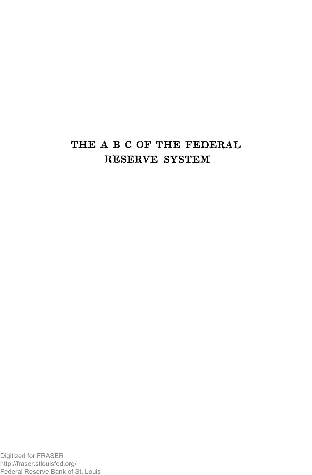 The Abc of the Federal Reserve System