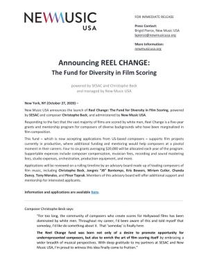 Announcing REEL CHANGE: the Fund for Diversity in Film Scoring