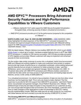 AMD EPYC™ Processors Bring Advanced Security Features and High-Performance Capabilities to Vmware Customers