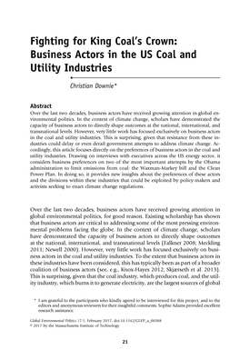 Business Actors in the US Coal and Utility Industries • Christian Downie*