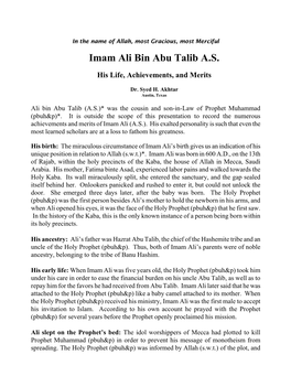 Imam Ali Bin Abu Talib A.S