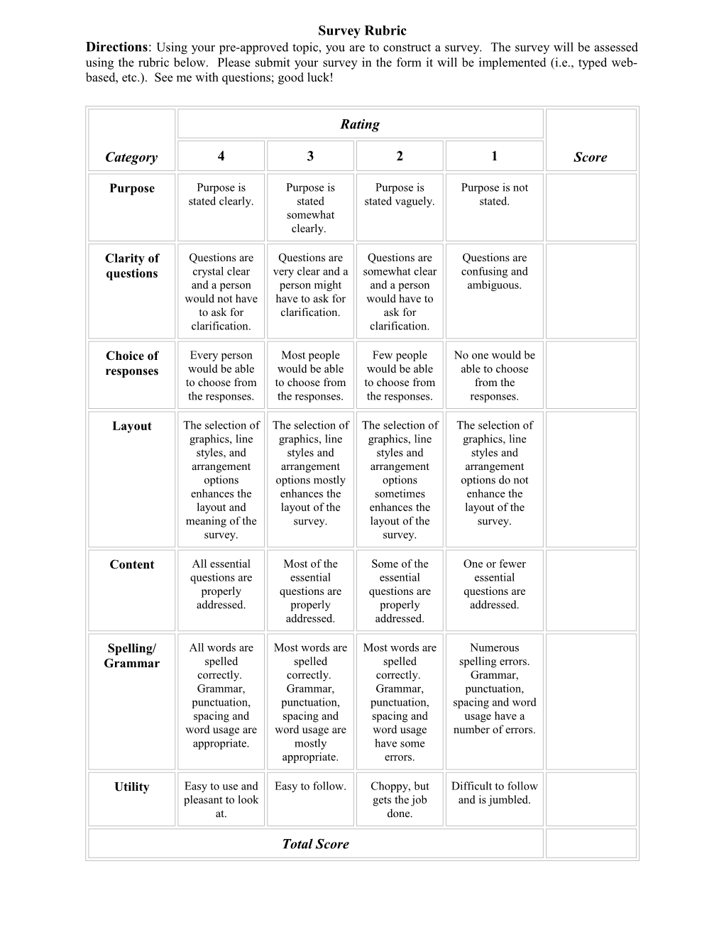 Survey Design Rubric s1