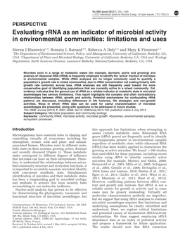 Evaluating Rrna As an Indicator of Microbial Activity in Environmental Communities: Limitations and Uses