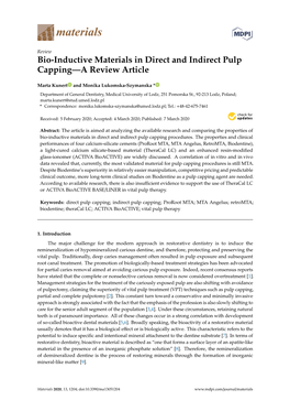 Bio-Inductive Materials in Direct and Indirect Pulp Capping—A Review Article