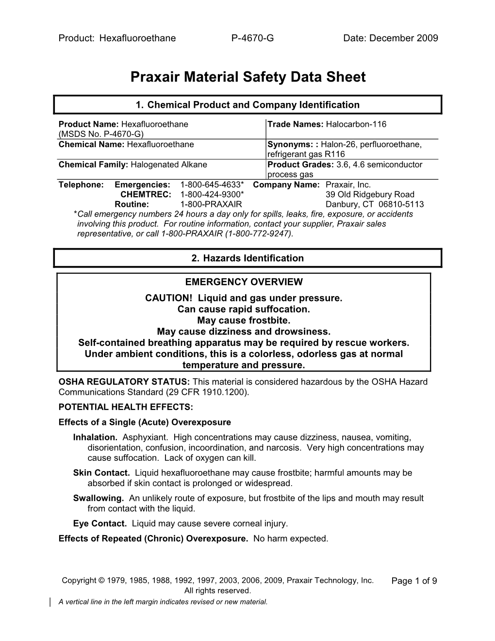 Praxair Material Safety Data Sheet