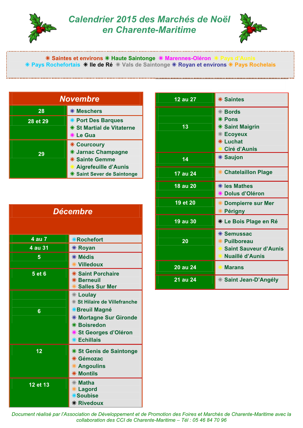 Calendrier 2015 Des Marchés De Noël En Charente-Maritime