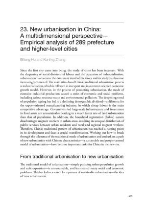 23. New Urbanisation in China: a Multidimensional Perspective— Empirical Analysis of 289 Prefecture and Higher-Level Cities