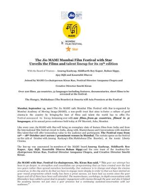 The Jio MAMI Mumbai Film Festival with Star Unveils the Films and Talent Lineup for Its 19Th Edition