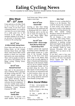 Ealing Cycling News the LCC Newsletter for Acton, Ealing, Greenford, Hanwell, Northolt, Perivale and Southall June 2013