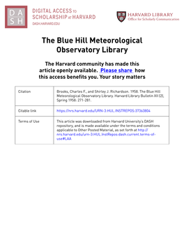 The Blue Hill Meteorological Observatory Library