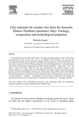 Clay Materials for Ceramic Tiles from the Sassuolo Districtž/ Northern Apennines, Italy