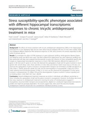 Stress Susceptibility-Specific Phenotype Associated with Different