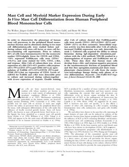 Mast Cell Differentiation from Human Peripheral Blood Mononuclear Cells
