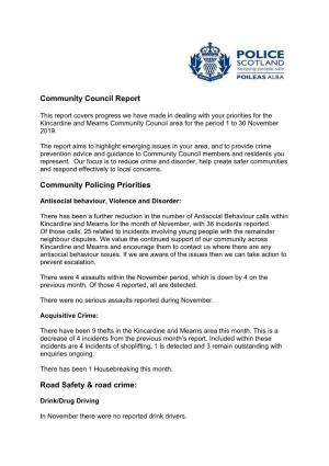 Community Council Report Community Policing Priorities Road
