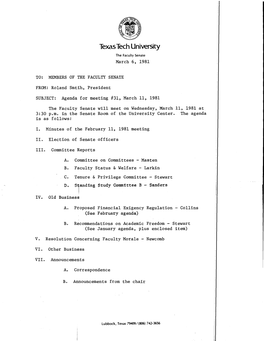 Agenda for Meeting #31, March 11, 1981